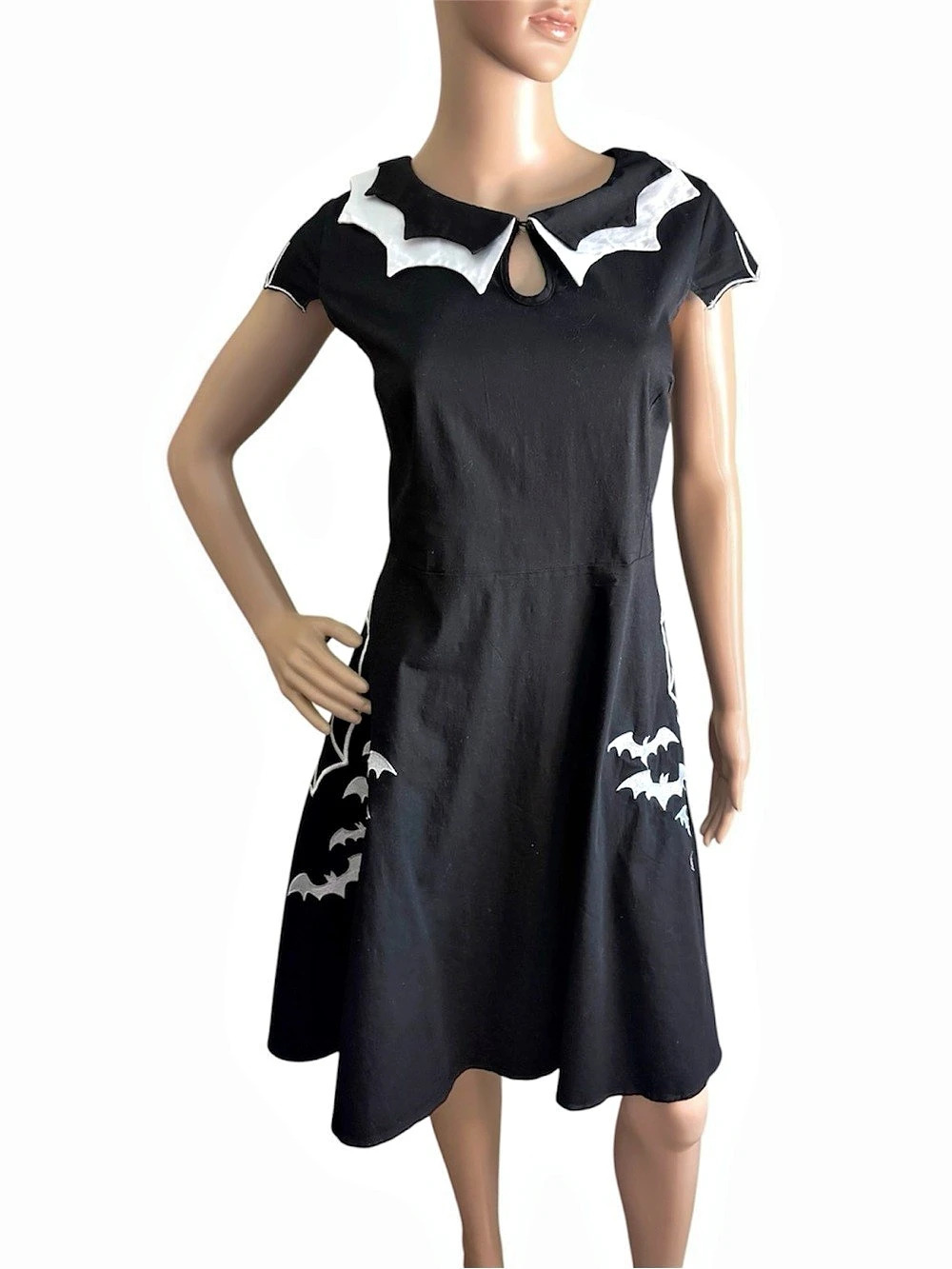 Bat Collar Mini Dress Black White XL